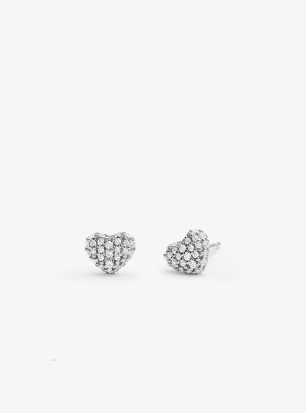 Damske Nausnice Michael Kors Precious Metal-Plated Sterling Silver Pavé Heart Studs Strieborne - Šperky Michael Kors Vypredaj | GHOWP-7098